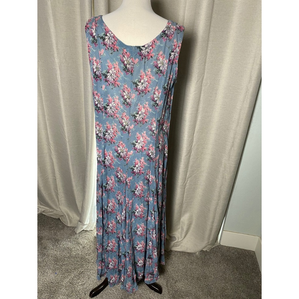 Vintage 90s M.P.H. Floral Maxi Dress Blue Pink Rayon Sleeveless Boho Medium - Picture 5 of 6